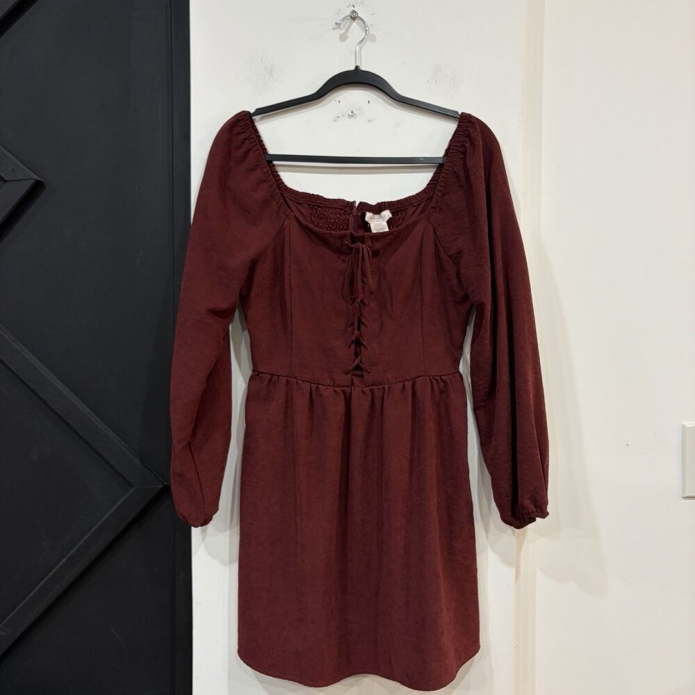 Kirious Red Lace Tie Front Peasant Dress Size Large Romantic Milkmaid Ren Fest